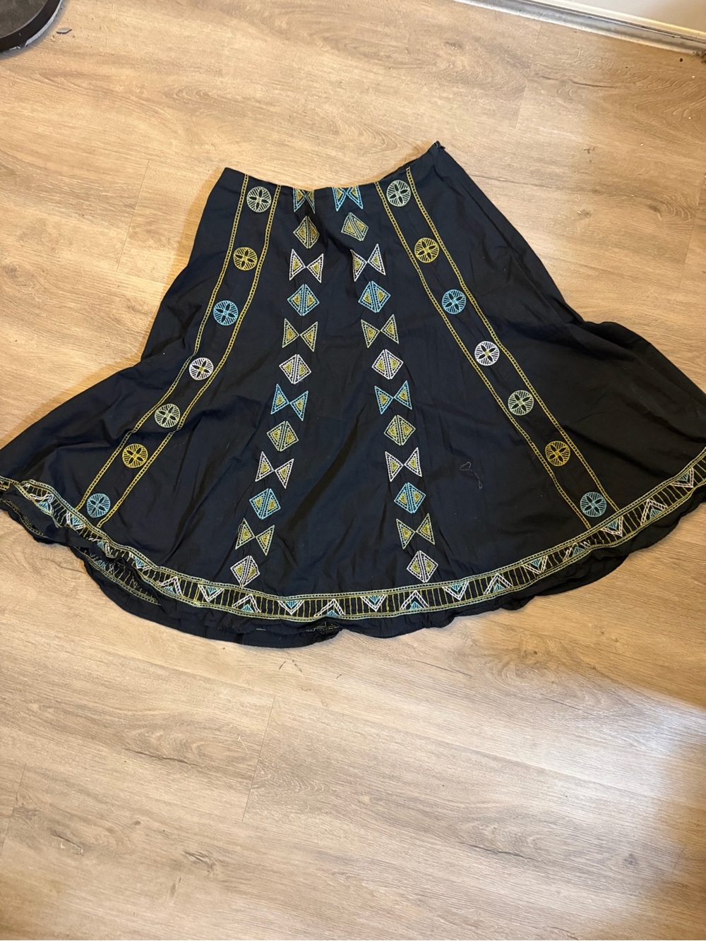 Vintage Black Embroidered Boho Maxi Skirt Festival Cottagecore Size 12